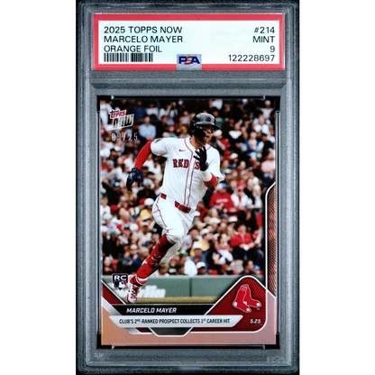 Graded 2025 Topps Now Marcelo Mayer #214 Orange Foil /25 Rookie RC Baseball Card PSA 9 Mint