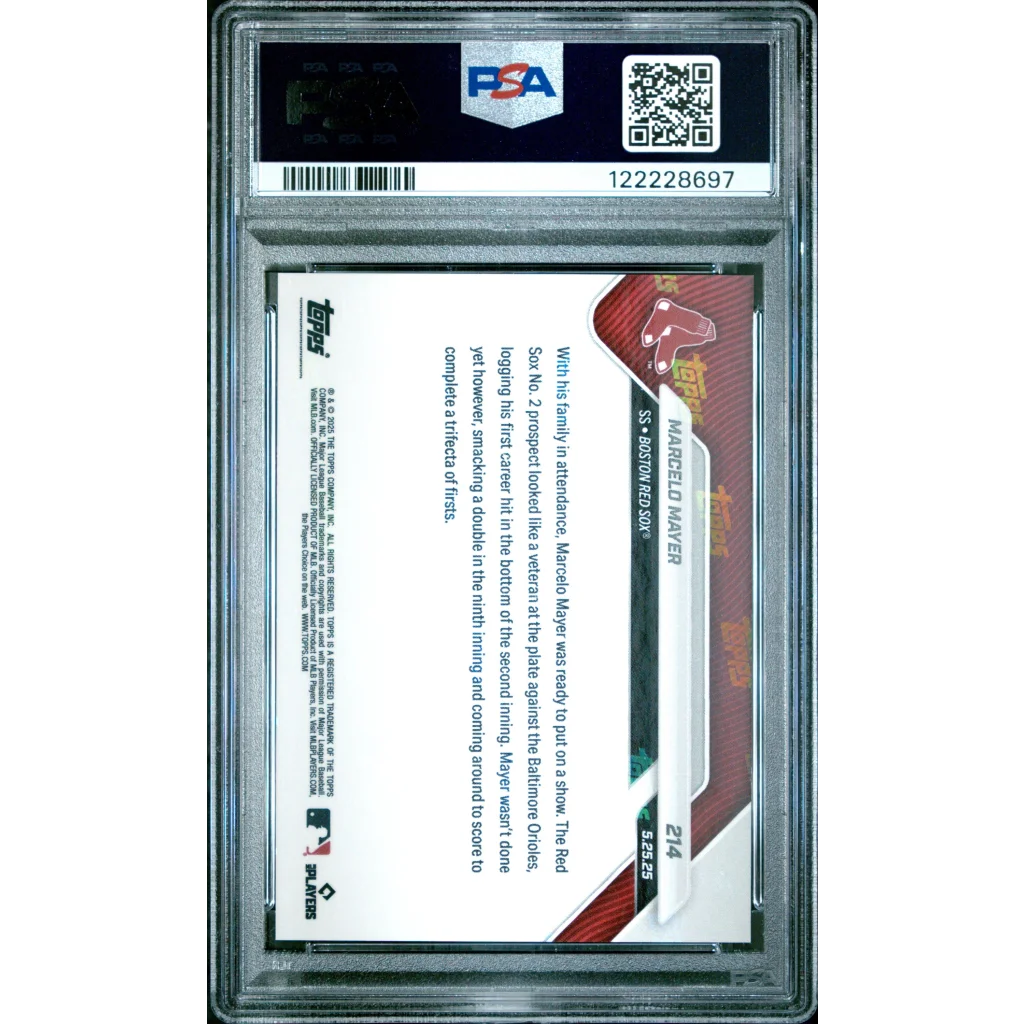 Graded 2025 Topps Now Marcelo Mayer #214 Orange Foil /25 Rookie RC Baseball Card PSA 9 Mint