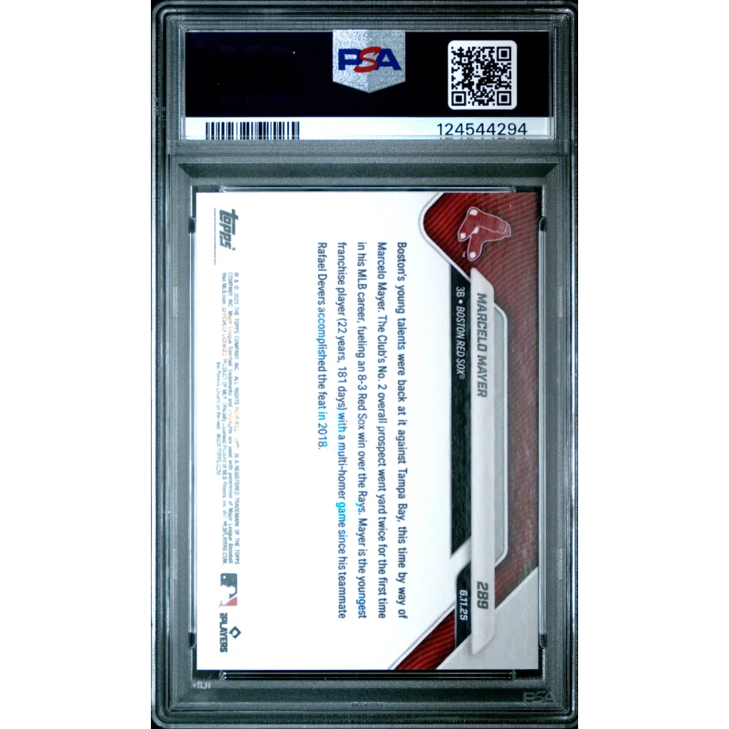 Graded 2025 Topps Now Marcelo Mayer #289 Orange Foil /25 Rookie RC Baseball Card PSA 10 Gem Mint | PSA 10 Gem Mint Graded Rookie Card | vintageantiquesgifts.com
