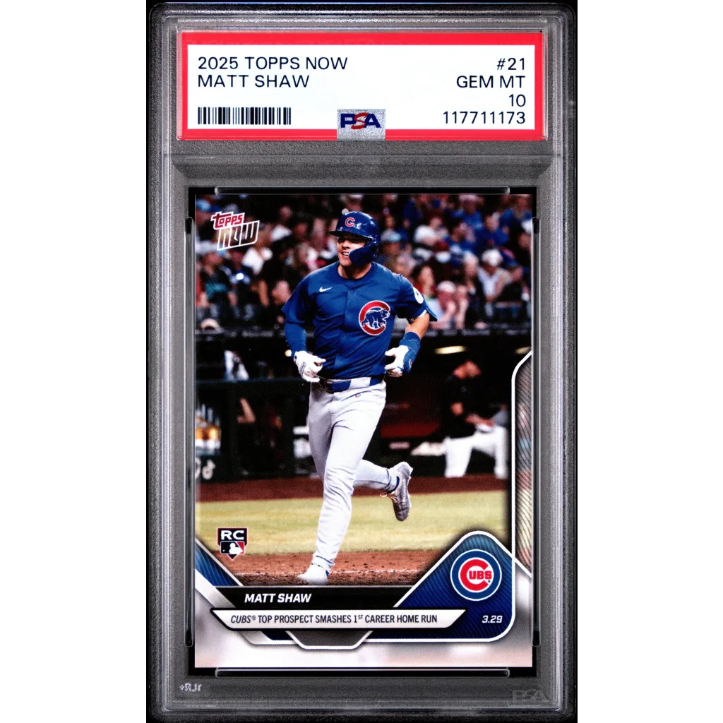 Graded 2025 Topps Now Matt Shaw #21 Rookie RC Baseball Card PSA 10 Gem Mint | Hall of Fame Sports Memorabilia | vintageantiquesgifts.com