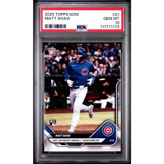Graded 2025 Topps Now Matt Shaw #21 Rookie RC Baseball Card PSA 10 Gem Mint | Hall of Fame Sports Memorabilia | vintageantiquesgifts.com
