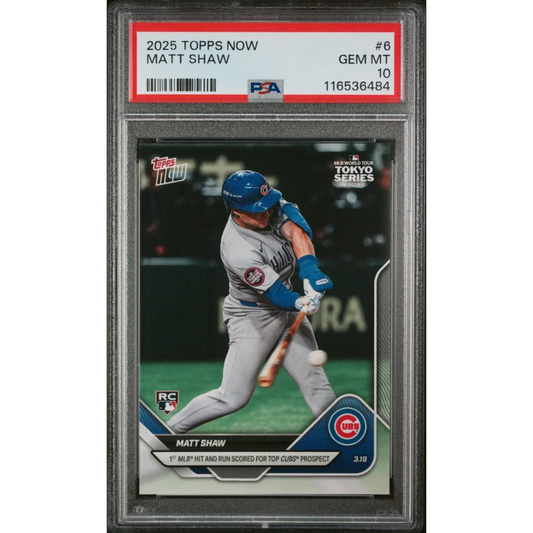 Graded 2025 Topps Now Matt Shaw #6 Rookie RC Baseball Card PSA 10 Gem Mint | Hall of Fame Sports Memorabilia | vintageantiquesgifts.com