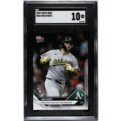 Graded 2025 Topps Now Nick Kurtz #464 Four Homer Game Rookie RC Baseball Card SGC 10 Gem Mint | Hall of Fame Sports Memorabilia | vintageantiquesgifts.com