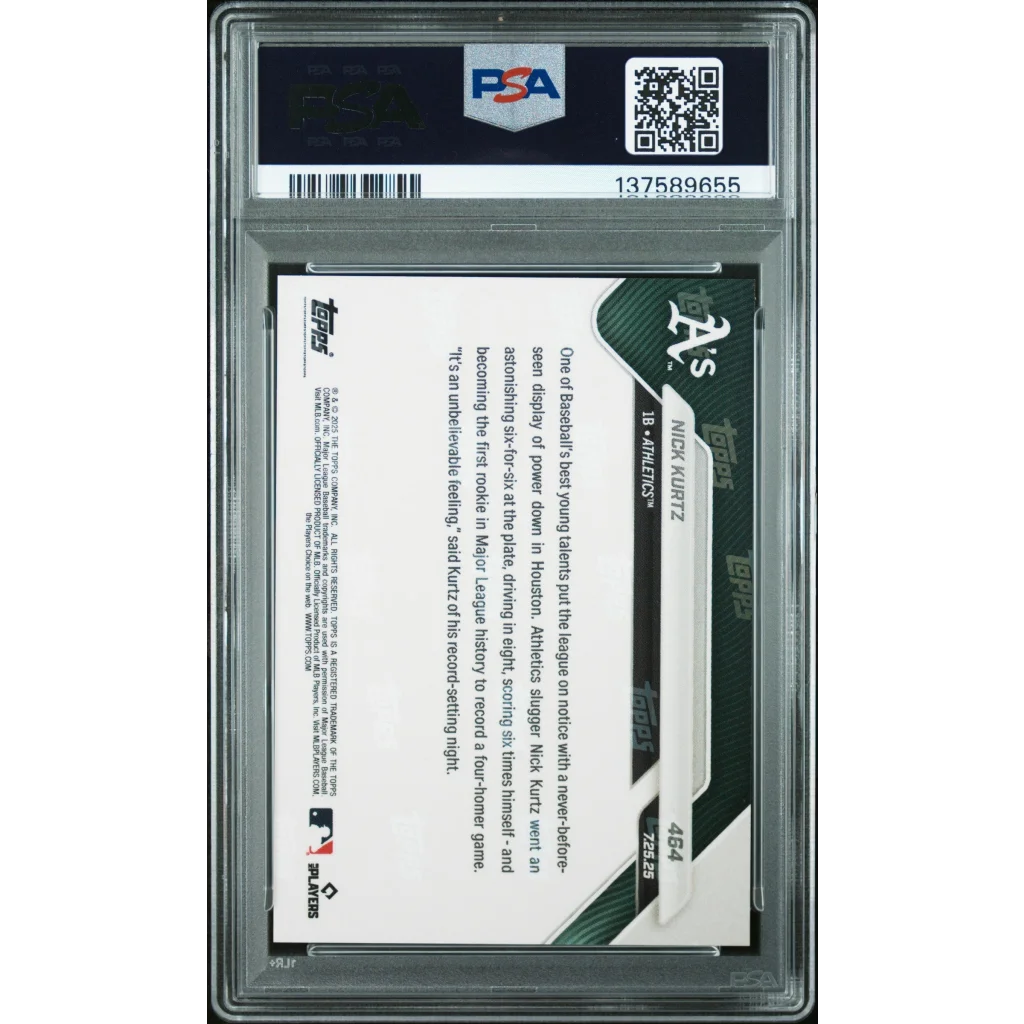 Graded 2025 Topps Now Nick Kurtz #464 RC PSA 10 green white card in slab