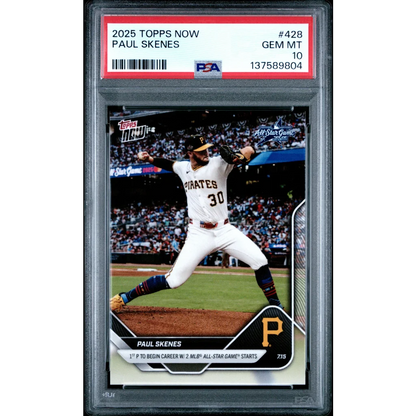 Graded 2025 Topps Now Paul Skenes 428 Baseball Card PSA 10 Gem Mint | Hall of Fame Sports Memorabilia | vintageantiquesgifts.com