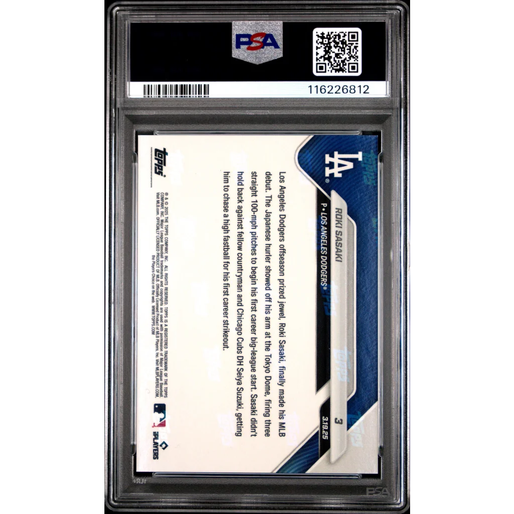 Graded 2025 Topps Now Roki Sasaki #3 Rookie RC Baseball Card PSA 10 Gem Mint | PSA 10 Gem Mint Graded Rookie Card | vintageantiquesgifts.com