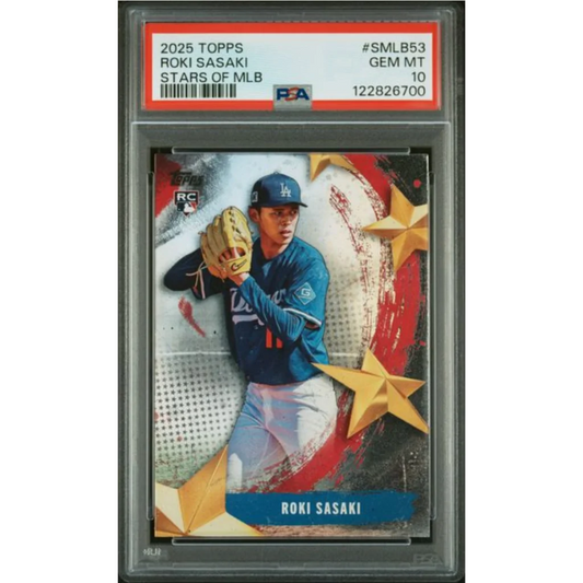 Graded 2025 Topps Roki Sasaki #SMLB53 Stars of MLB Rookie RC Baseball Card PSA 10 Gem Mint | Hall of Fame Sports Memorabilia | vintageantiquesgifts.com