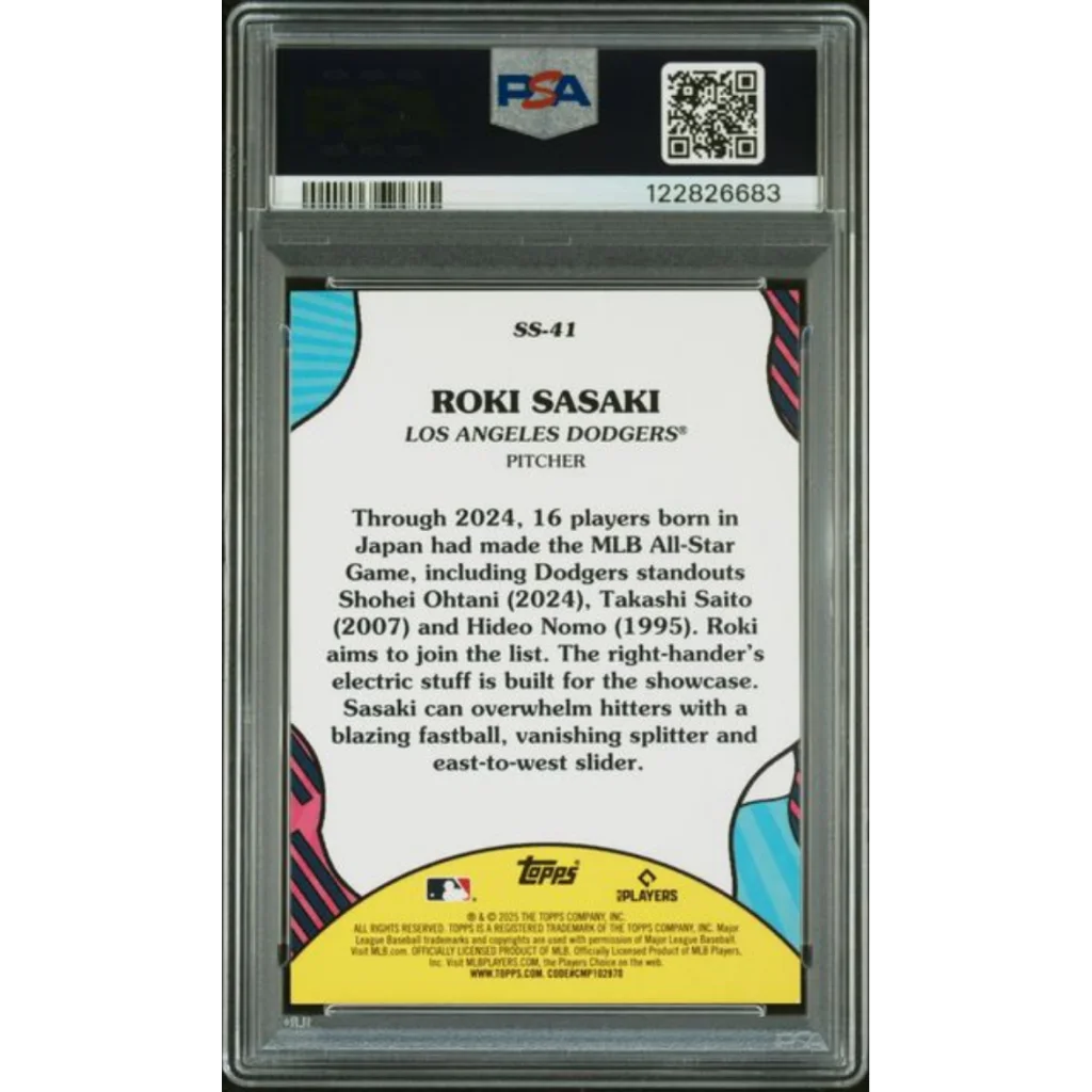 Graded 2025 Topps Roki Sasaki #SS41 Summer Superstars Rookie RC Baseball Card PSA 10 Gem Mint | PSA 10 Gem Mint Graded Rookie Card | vintageantiquesgifts.com