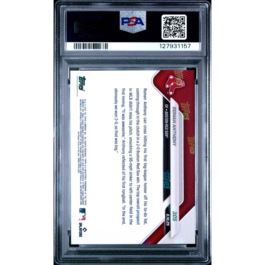 Graded 2025 Topps Now Roman Anthony #305 Rookie RC Baseball Card PSA 10 Gem Mint | PSA 10 Gem Mint Graded Rookie Card | vintageantiquesgifts.com