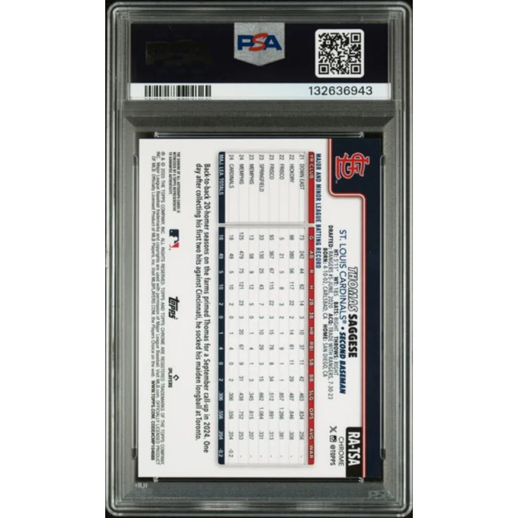 Graded 2025 Topps Sapphire Thomas Saggese RA-TSA Rookie Autograph 199 Rookie RC Baseball Card PSA 10 Gem Mint | PSA 10 Gem Mint Graded Rookie Card | vintageantiquesgifts.com