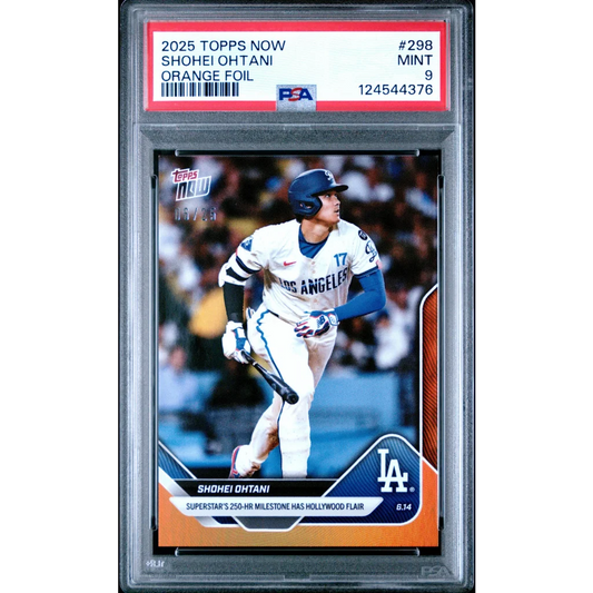 Graded 2025 Topps Now Shohei Ohtani #298 Orange Foil /25 Baseball Card PSA 9 Mint | Hall of Fame Sports Memorabilia | vintageantiquesgifts.com