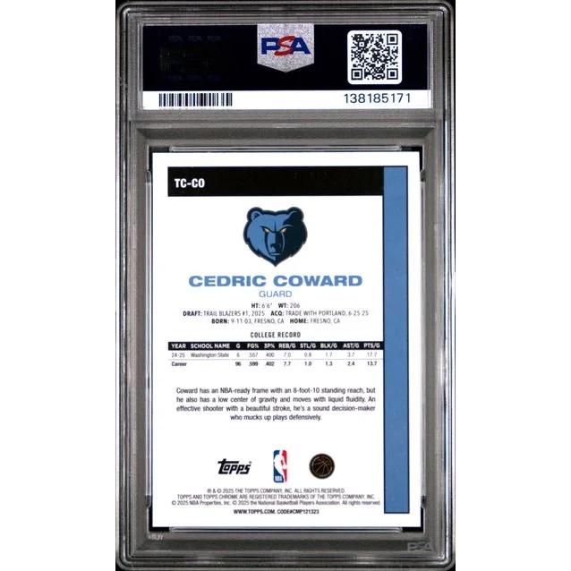 Graded 2025 Topps Silver Pack Cedric Coward TCCO Rookie RC Basketball Card PSA 10 Gem Mint | PSA 10 Gem Mint Graded Rookie Card | vintageantiquesgifts.com