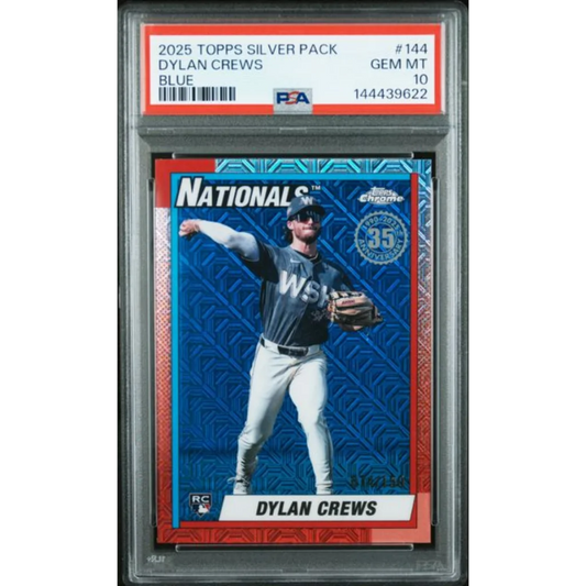 Graded 2025 Topps Silver Pack Dylan Crews 144 Blue 150 Rookie RC Baseball Card PSA 10 Gem Mint | Hall of Fame Sports Memorabilia | vintageantiquesgifts.com