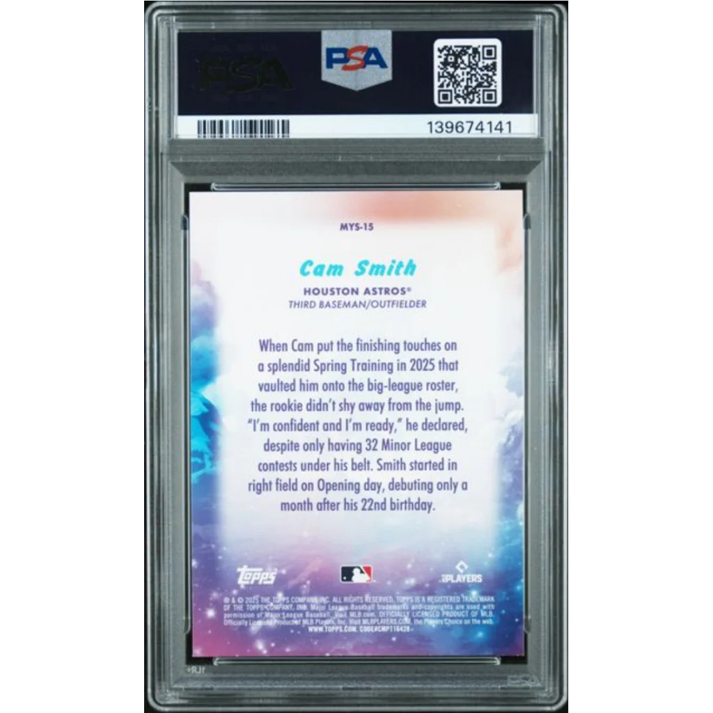 Graded 2025 Topps Update Cam Smith #15 Mystical Rookie RC back, PSA 10