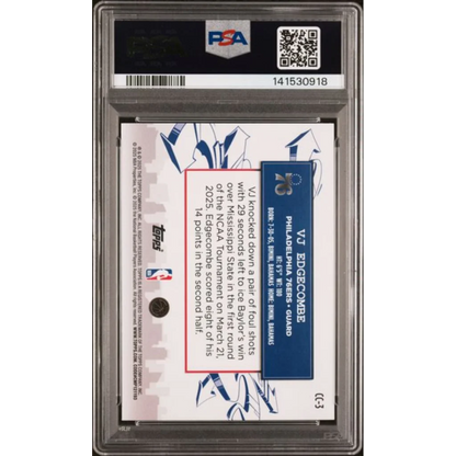 Graded 2025 Topps VJ Edgecombe CC3 Clutch City Prospects Rookie RC Basketball Card PSA 10 Gem Mint | PSA 10 Gem Mint Graded Rookie Card | vintageantiquesgifts.com