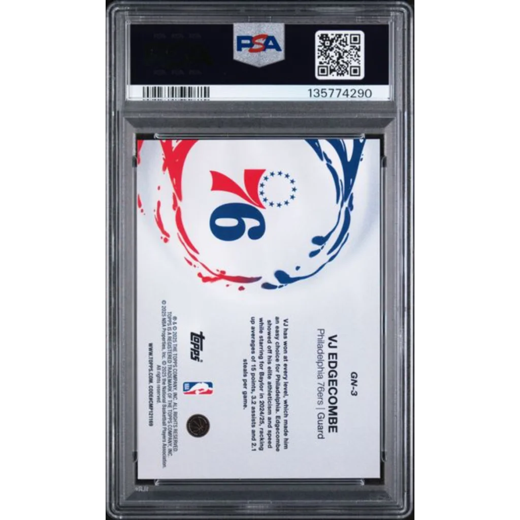 Graded 2025 Topps VJ Edgecombe GN3 Generation Now Holo Foil Rookie RC Basketball Card PSA 10 Gem Mint | PSA 10 Gem Mint Graded Rookie Card | vintageantiquesgifts.com