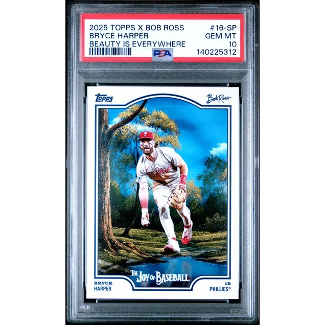 Graded 2025 Topps x Bob Ross Bryce Harper 16SP Beauty is Everywhere Baseball Card PSA 10 Gem Mint | Hall of Fame Sports Memorabilia | vintageantiquesgifts.com