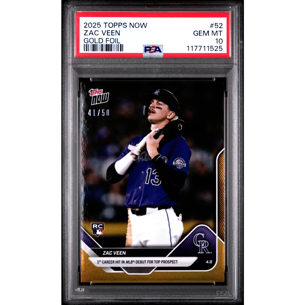 Graded 2025 Topps Now Zac Veen #52 Gold Foil /50 Rookie RC Baseball Card PSA 10 Gem Mint