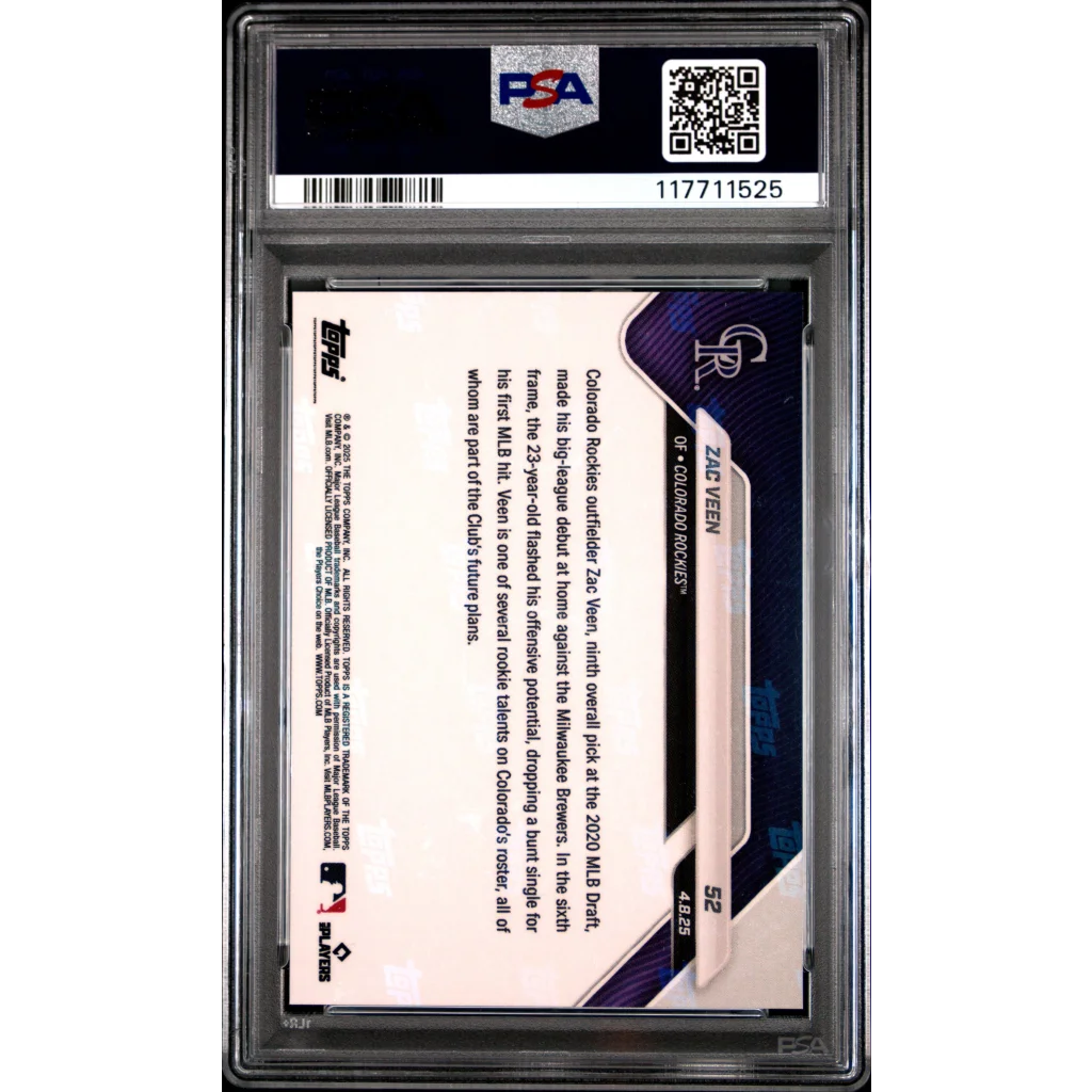 Graded 2025 Topps Now Zac Veen #52 Gold Foil /50 Rookie RC Baseball Card PSA 10 Gem Mint