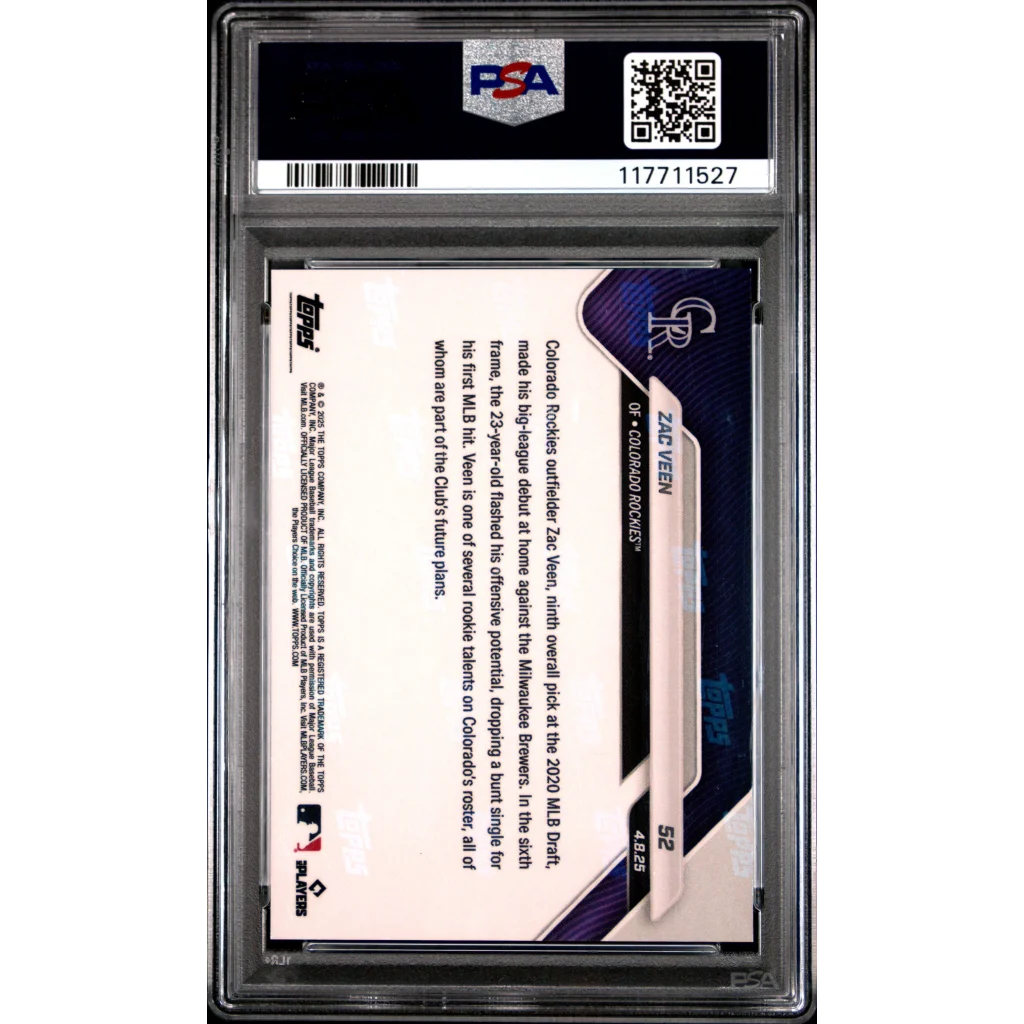 PSA 9 Graded 2025 Topps Now Zac Veen #52 Gold Foil /50 Rookie Card