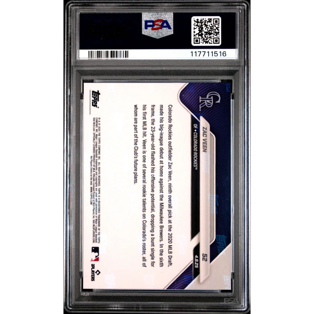 Graded 2025 Topps Now Zac Veen #52 Rookie RC Baseball Card PSA 10 Gem Mint | PSA 10 Gem Mint Graded Rookie Card | vintageantiquesgifts.com