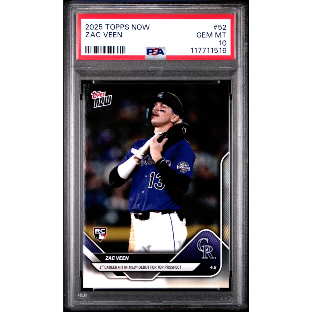 Graded 2025 Topps Now Zac Veen #52 Rookie RC Baseball Card PSA 10 Gem Mint | Hall of Fame Sports Memorabilia | vintageantiquesgifts.com