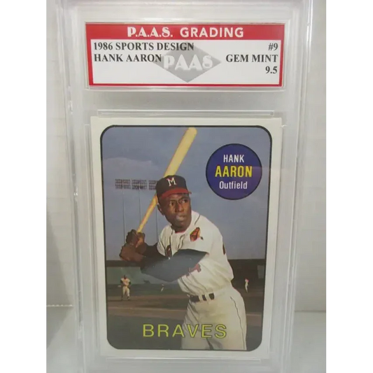 Graded PAAS Gem 1986 Hank Aaron Milwaukee Braves baseball card for collectors