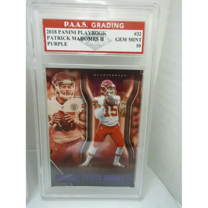 Graded PAAS Gem Mahomes II Chiefs Panini Playbook Purple football card image