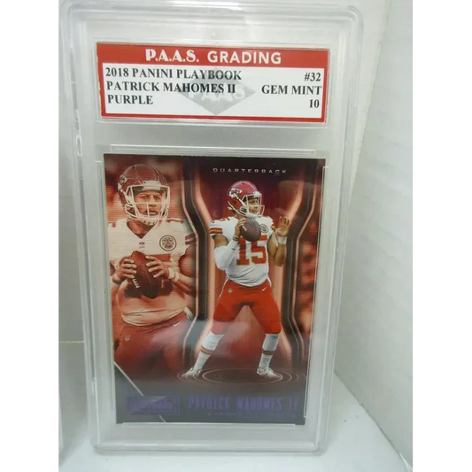 Graded PAAS Gem Mahomes II Chiefs Panini Playbook Purple football card image