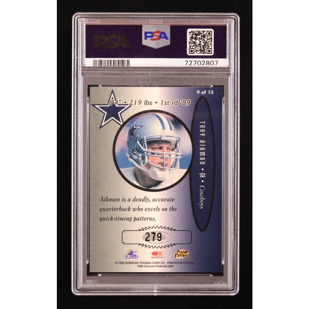 Graded PSA 1999 Donruss Preferred Troy Aikman football card with autograph
