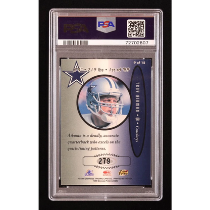 Graded PSA 1999 Donruss Preferred Troy Aikman football card with autograph