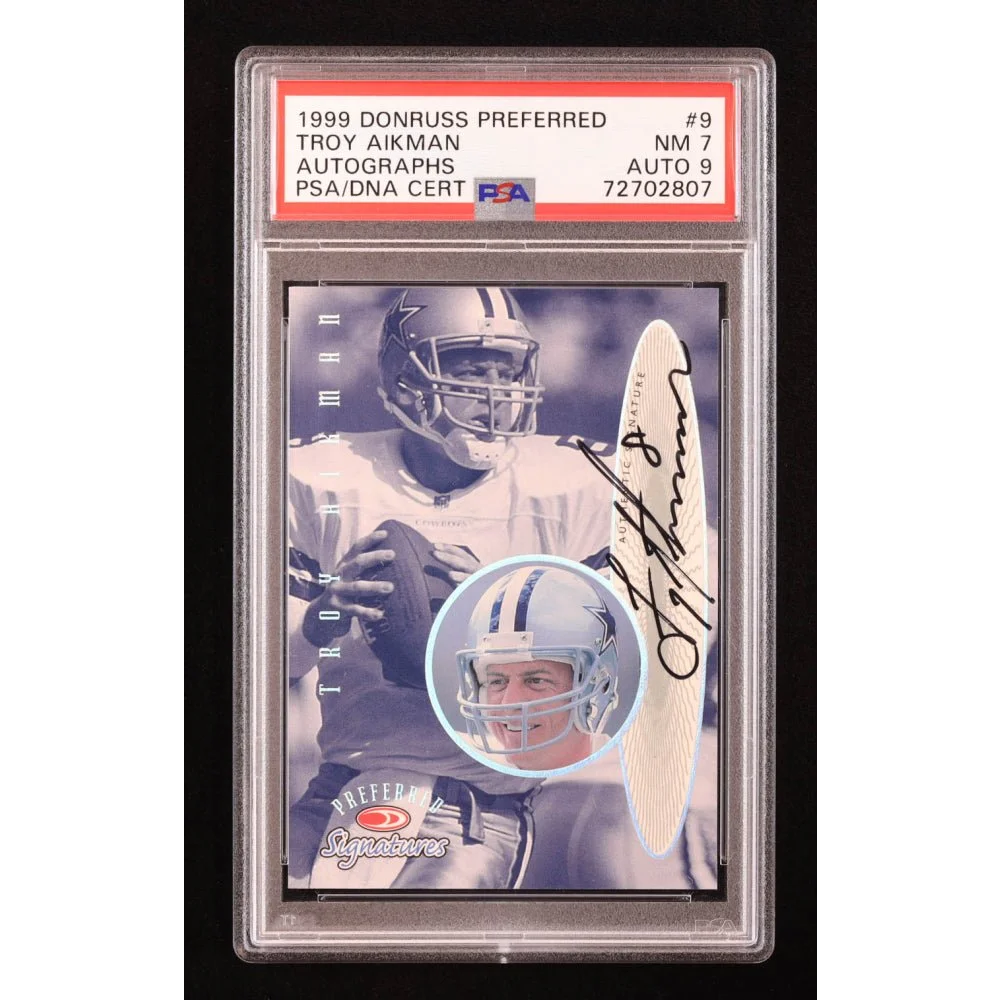 Graded PSA 1999 Donruss Preferred Troy Aikman autographed football card