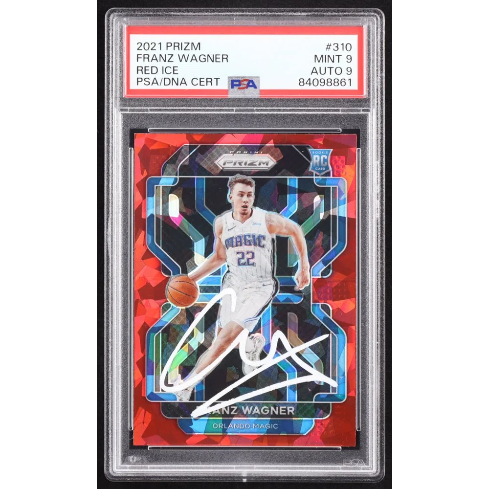 Graded PSA 9 Franz Wagner Red Ice Autograph Basketball Card for collectors