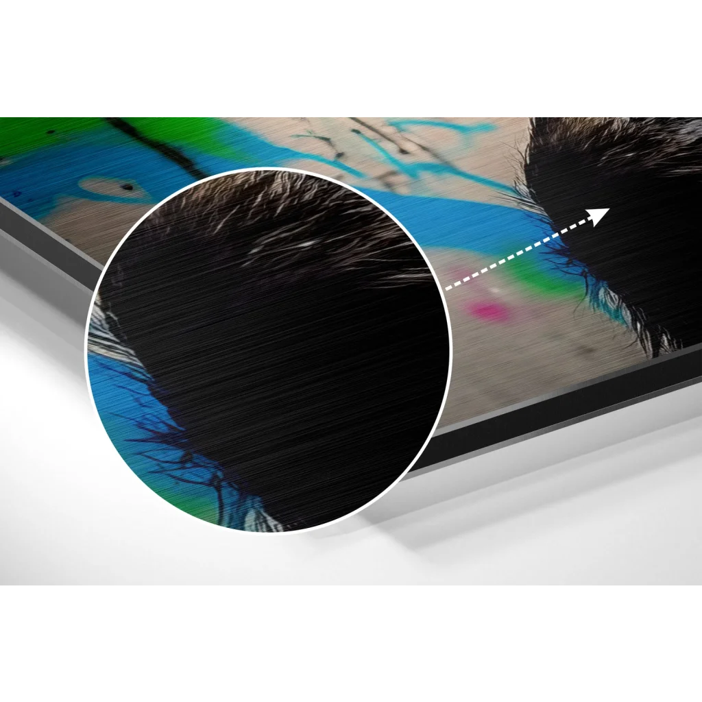 glass wall art Black textured hair detail in Graffiti Chimp on brushed aluminium dibond print