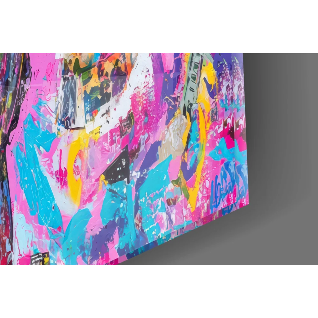 Vibrant Graffiti David statue canvas wall art with bold pink splashes