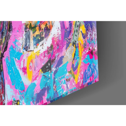 Vibrant Graffiti David statue canvas wall art with bold pink splashes