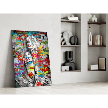Vibrant pop art Marilyn Monroe wall art canvas with comic bubbles