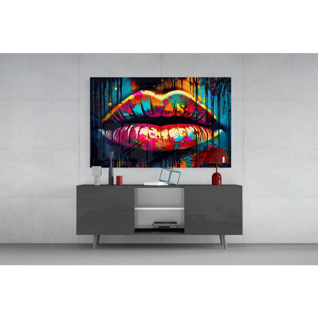 Vibrant graffiti lips on 4K UHD TV screen as wall art
