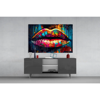 Vibrant graffiti lips on 4K UHD TV screen as wall art