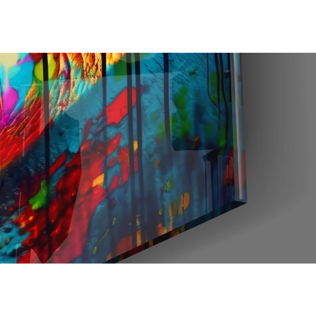 Vibrant graffiti lips glass wall art in colorful abstract design