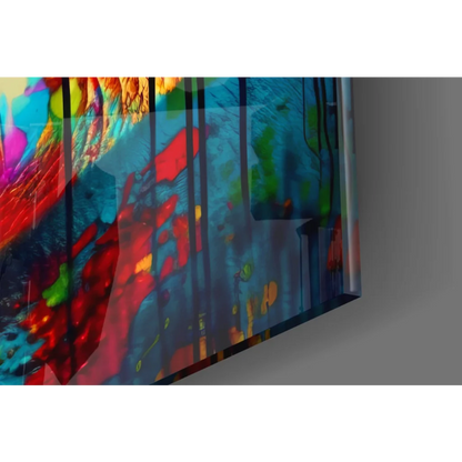 Vibrant graffiti lips glass wall art in colorful abstract design