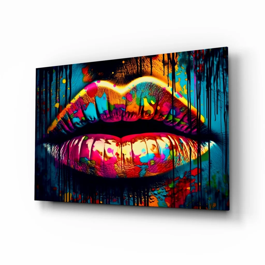 Colorful graffiti lips wall art print on canvas
