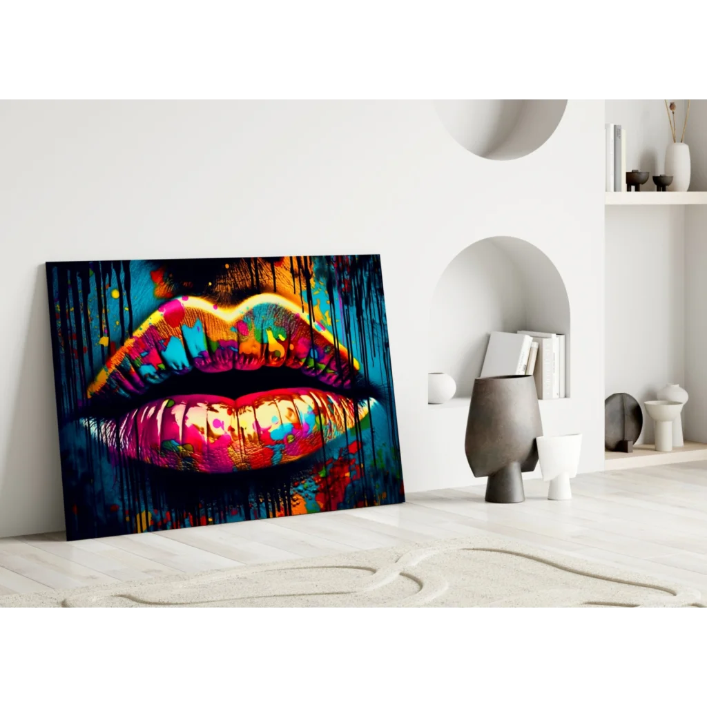 Colorful graffiti lips canvas wall art print