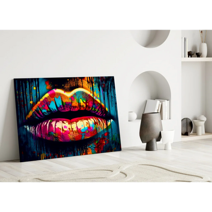 Colorful graffiti lips canvas wall art print