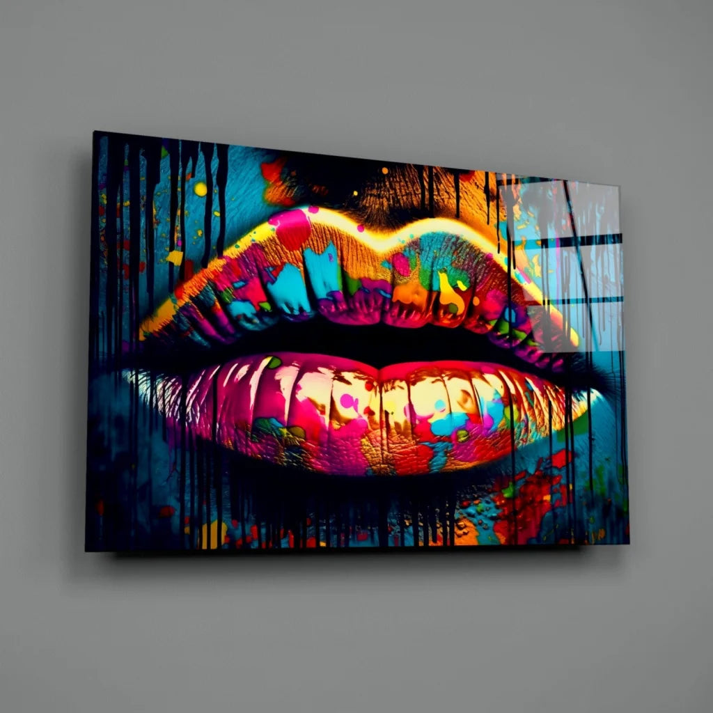 Vibrant graffiti lips canvas wall art print in colorful style