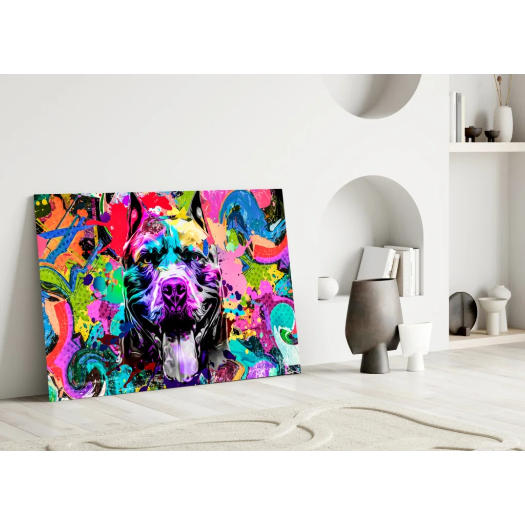 Vibrant graffiti pit bull pop art canvas wall art print