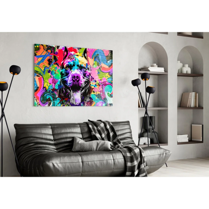 Vibrant graffiti pit bull pop art canvas wall art in neon swirls
