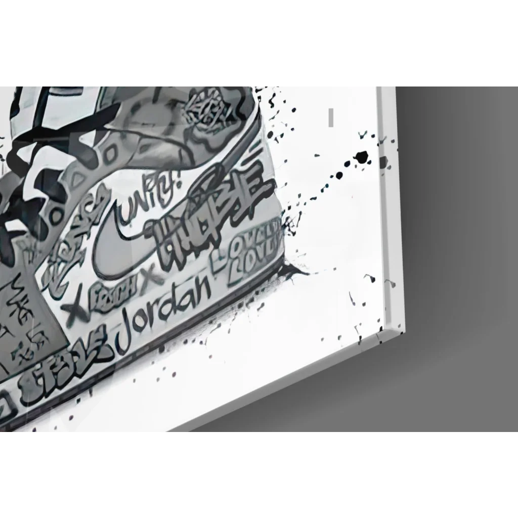 Graffiti Nike Air Jordan sneaker canvas wall art print in black and white