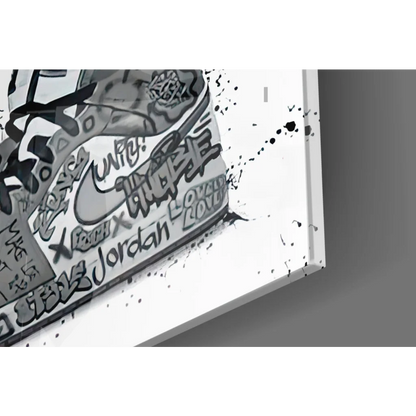 Graffiti Nike Air Jordan sneaker canvas wall art print in black and white