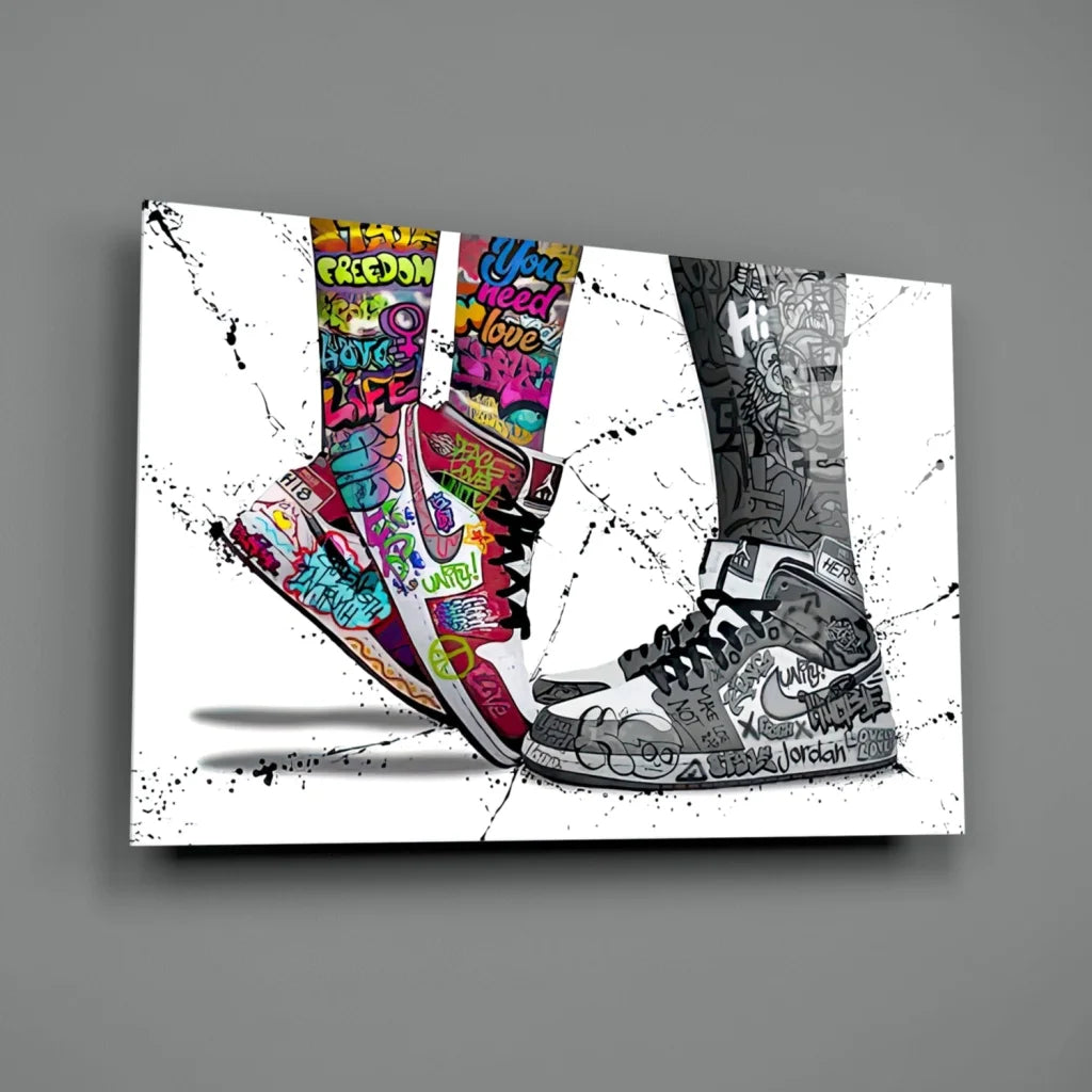 Vibrant graffiti Air Jordan sneakers canvas wall art print